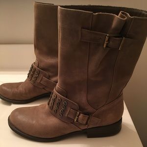 Jessica Simpson Skylare Leather Gold ankle boots